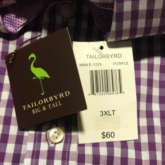 Taylorbyrd Purple Gingham Cotton Long Sleeve Dress Shirt - Picture 9 of 11